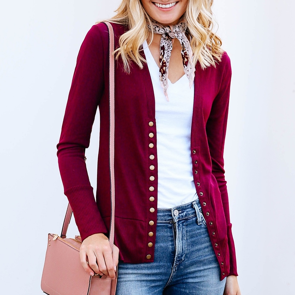 VIVIEN Autumn Love Cardigan - WINE